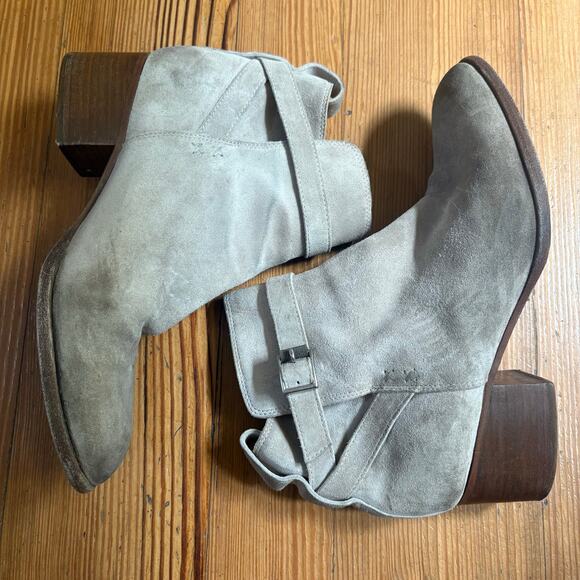 Rag & Bone Walker buckle gray suede leather heeled booties SIZE 10 - Picture 4 of 9